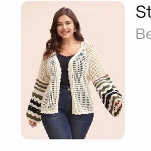 BloomChic Open Knit Cardigan in Cream, Green, and Black